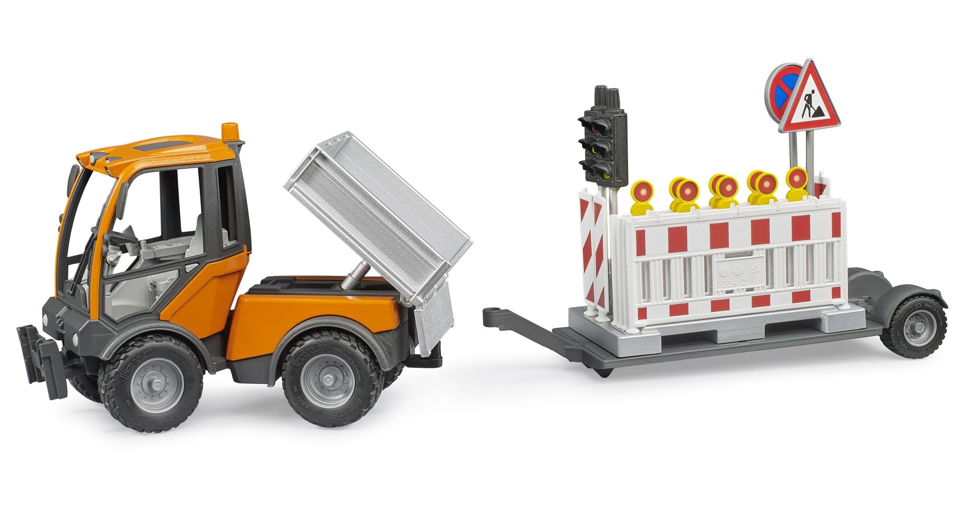 Bruder VarioCar Traffic Safety Vehicle – Platform Truck with Road Safety Trailer & Traffic Signs (Ages 4+)