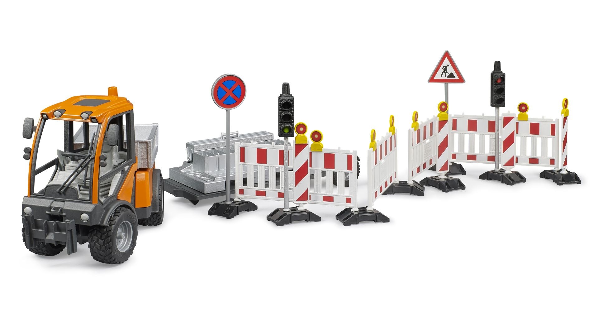 Bruder VarioCar Traffic Safety Vehicle – Platform Truck with Road Safety Trailer & Traffic Signs (Ages 4+)