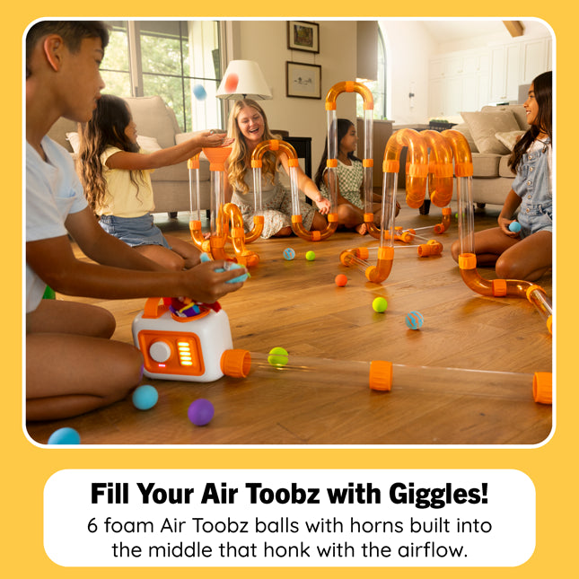Fat Brain Toys Air Toobz Giggle Balls – Set of 6 Tie-Dye Foam Balls with Honking Horns for Air Toobz System (Ages 3+)