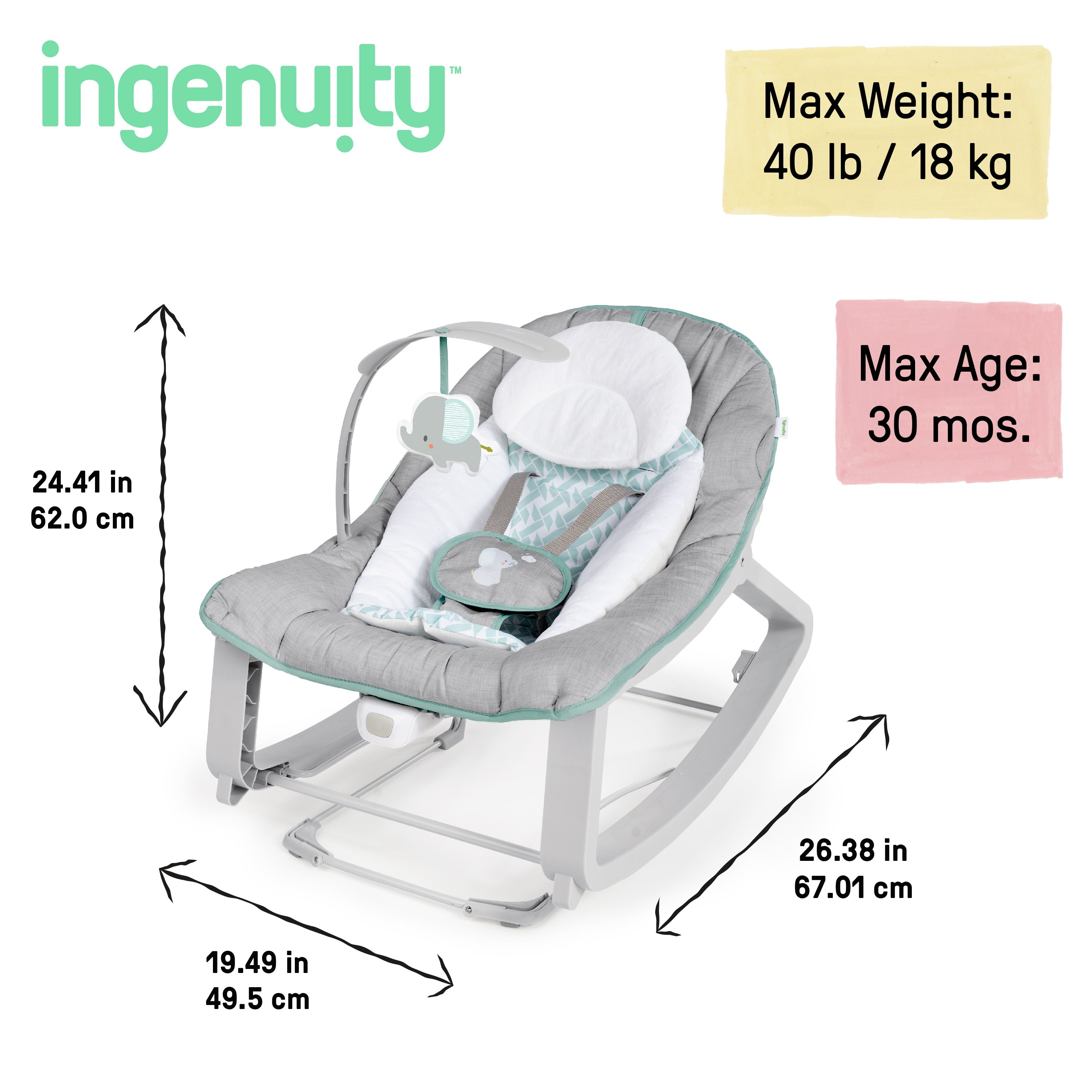 Ingenuity Keep Cozy 3-in-1 Grow with Me Bounce & Rock Seat - Weaver
