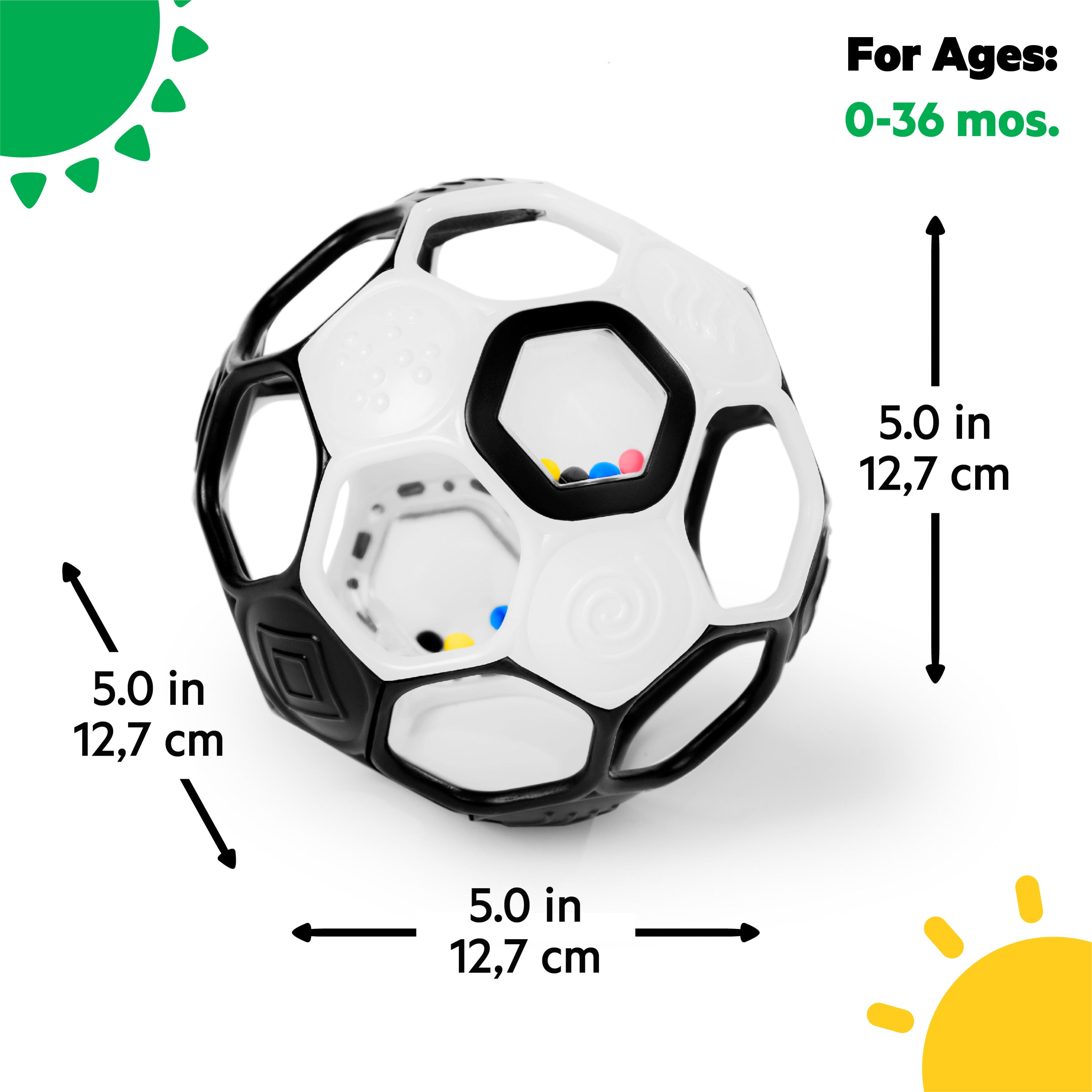 Bright Starts Grippin’ Goals Rattle Ball – Black & White