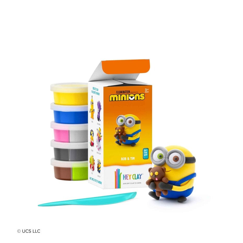 Hey Clay Bob & Tim 5-Can Air-Dry Clay Kit – Sculpt Bob and His Teddy Bear Tim from Despicable Me (Ages 3+)