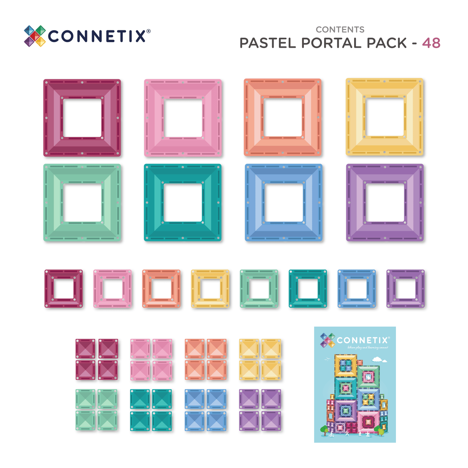 Connetix Tiles Pastel Portal Pack – 48-Piece Magnetic Tile Building Set