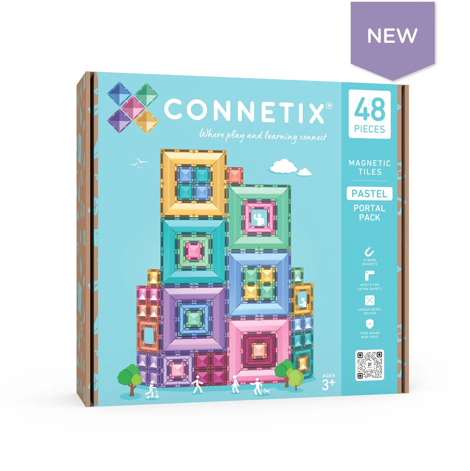Connetix Tiles Pastel Portal Pack – 48-Piece Magnetic Tile Building Set
