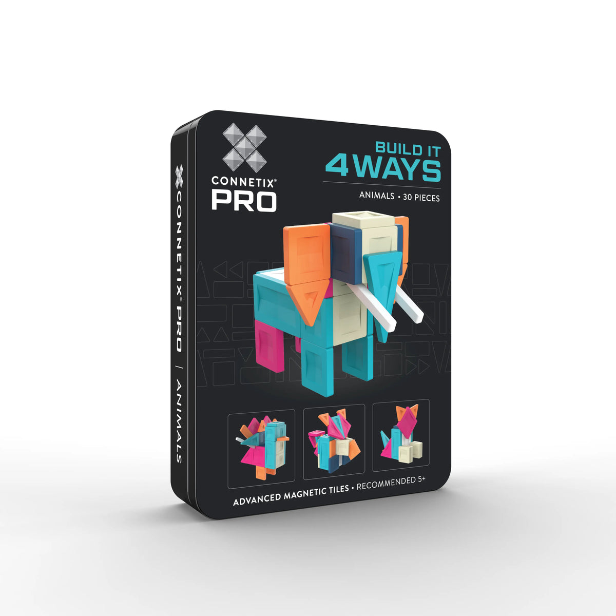 Connetix PRO Build It 4 Ways Animals Pack – 30-Piece Precision Magnetic Tiles with Smart Spin™ Technology & Collectible Tin (Ages 5+)