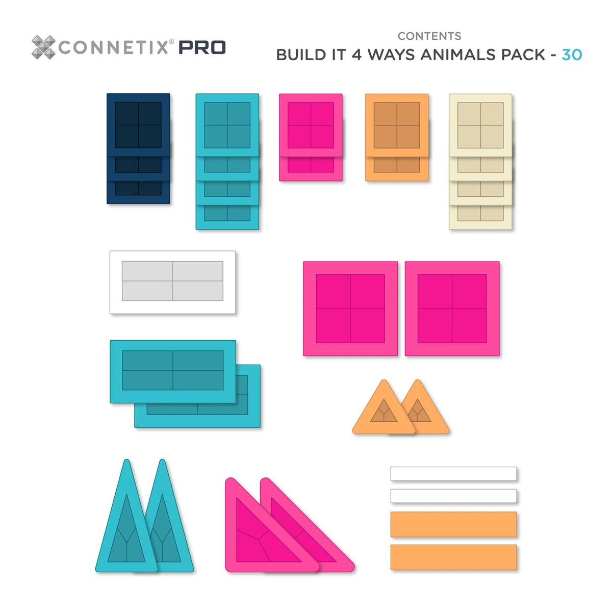 Connetix PRO Build It 4 Ways Animals Pack – 30-Piece Precision Magneti ...