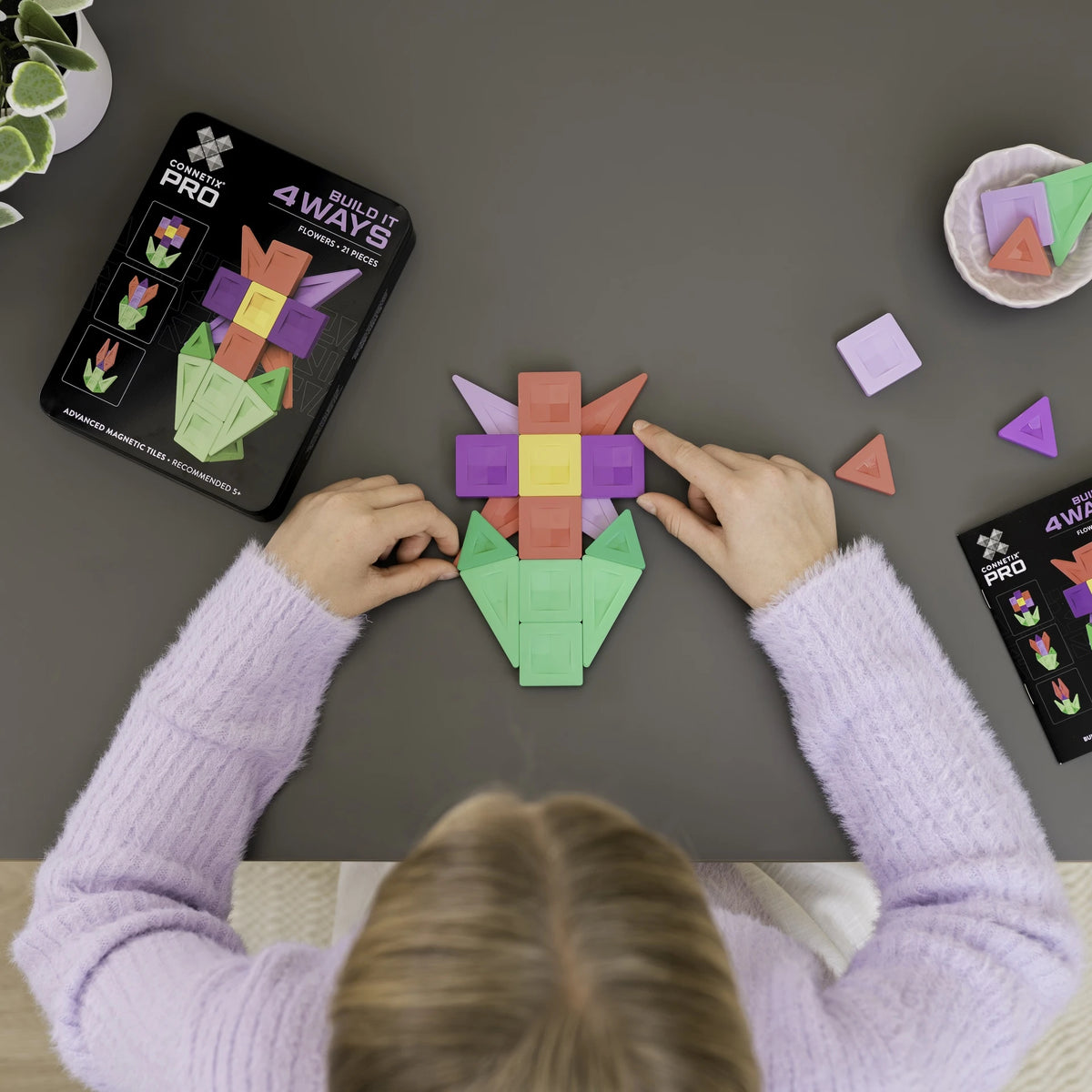 Connetix PRO Build It 4 Ways Flowers Pack – 21-Piece Precision Magnetic Tiles with Smart Spin™ Technology & Collectible Tin (Ages 5+)