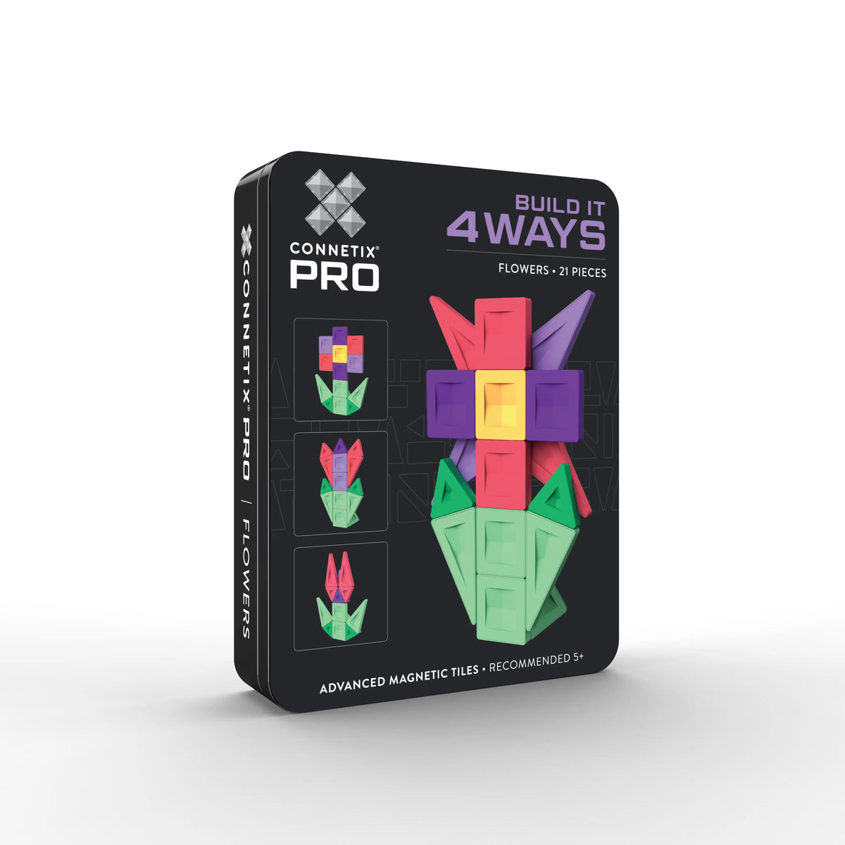 Connetix PRO Build It 4 Ways Flowers Pack – 21-Piece Precision Magnetic Tiles with Smart Spin™ Technology & Collectible Tin (Ages 5+)