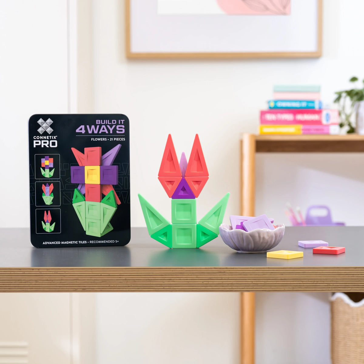 Connetix PRO Build It 4 Ways Flowers Pack – 21-Piece Precision Magnetic Tiles with Smart Spin™ Technology & Collectible Tin (Ages 5+)