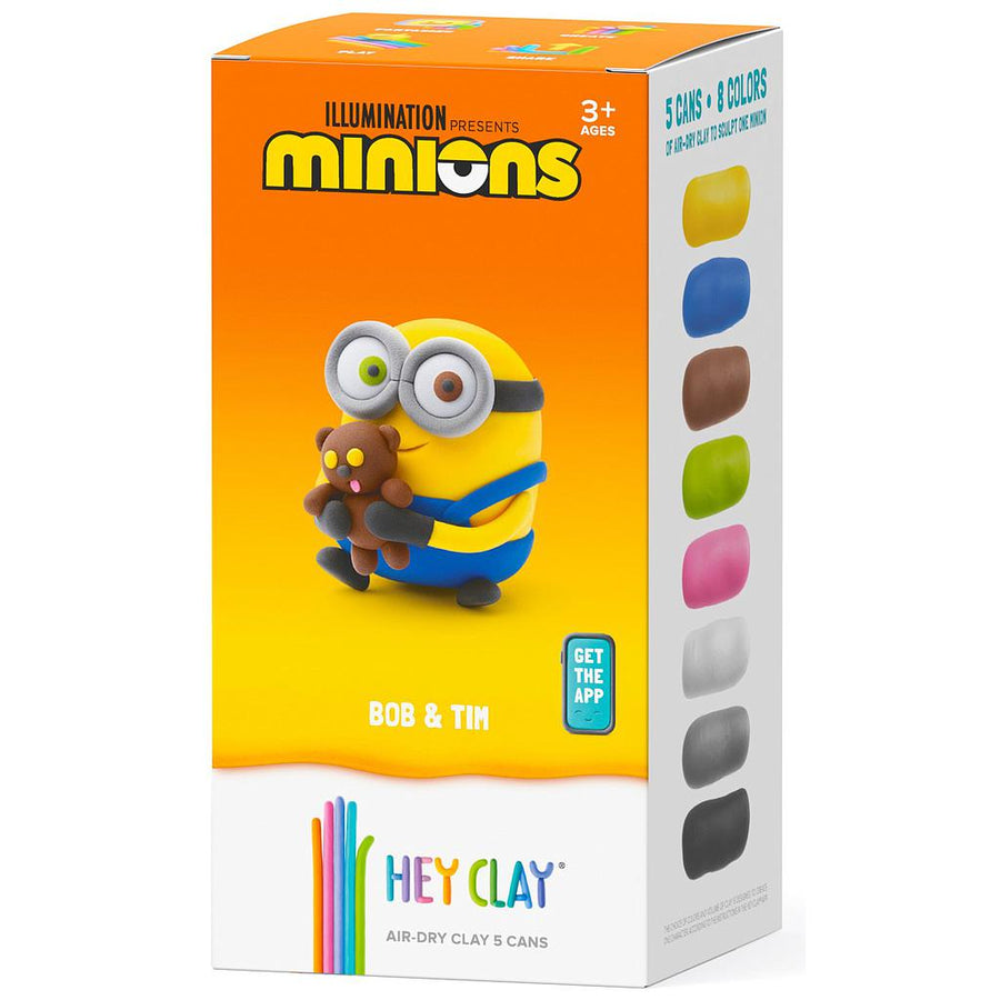 Hey Clay Bob & Tim 5-Can Air-Dry Clay Kit – Sculpt Bob and His Teddy Bear Tim from Despicable Me (Ages 3+)