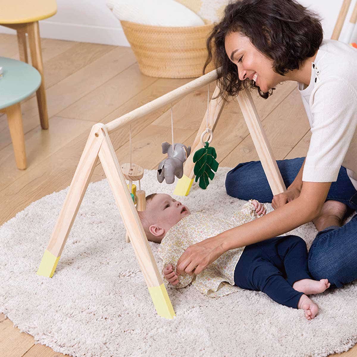 Little Big Friends Jungle Wooden Activity Gym – Baby Arch Play Gym with Hanging Toys (Ages 0+)