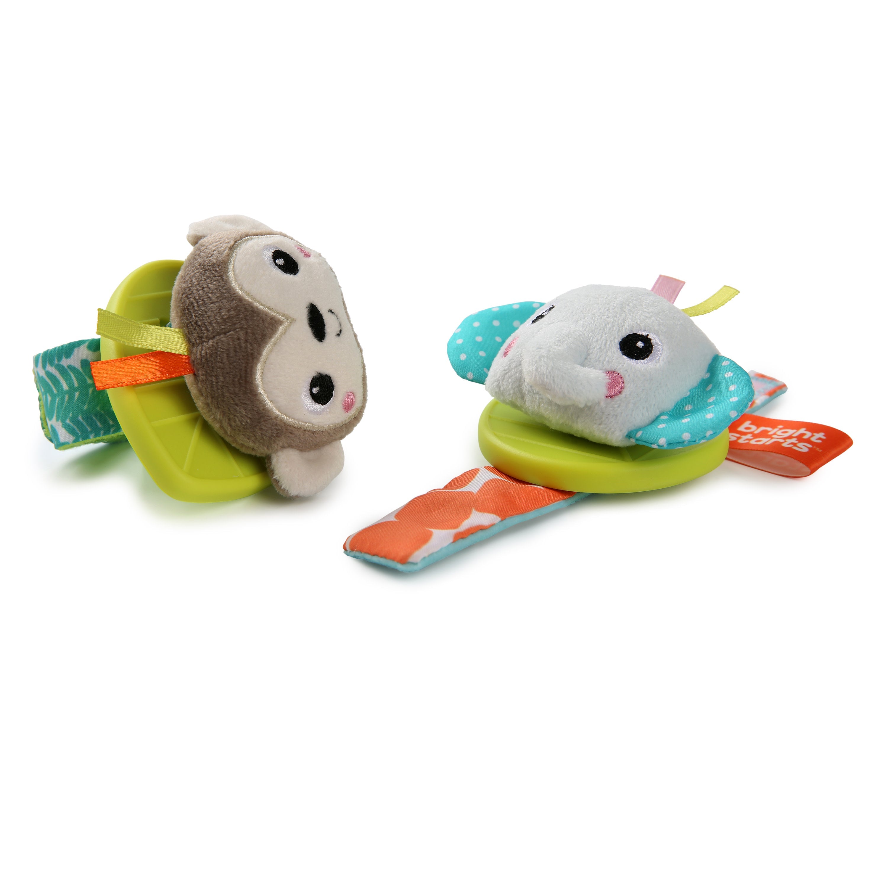 Bright Starts Rattle & Teethe Wrist Pals Toy - Monkey & Elephant