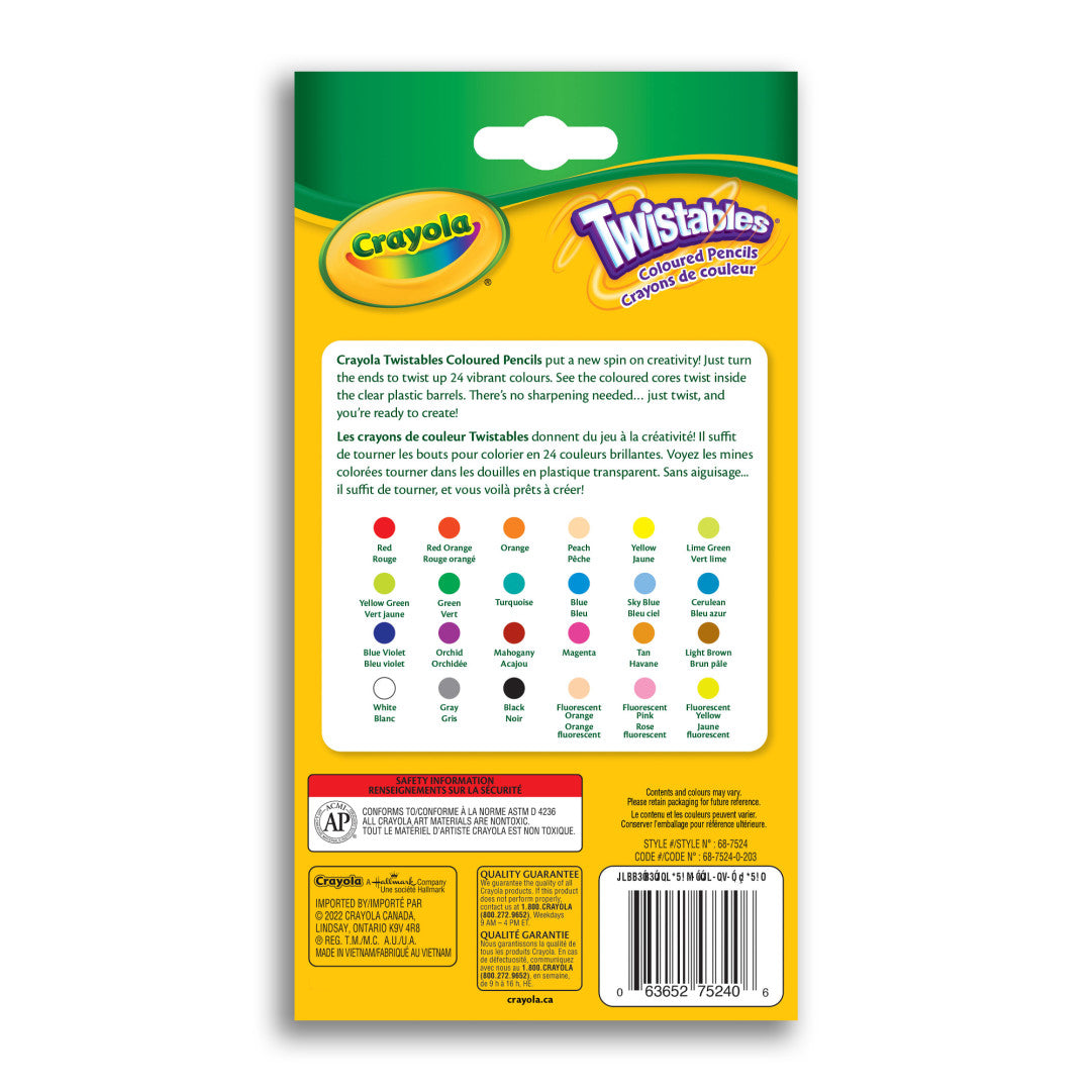 Crayola 24-Count Twistables Coloured Pencils – No-Sharpen Twist-Up Pencils for Kids (Ages 4+)