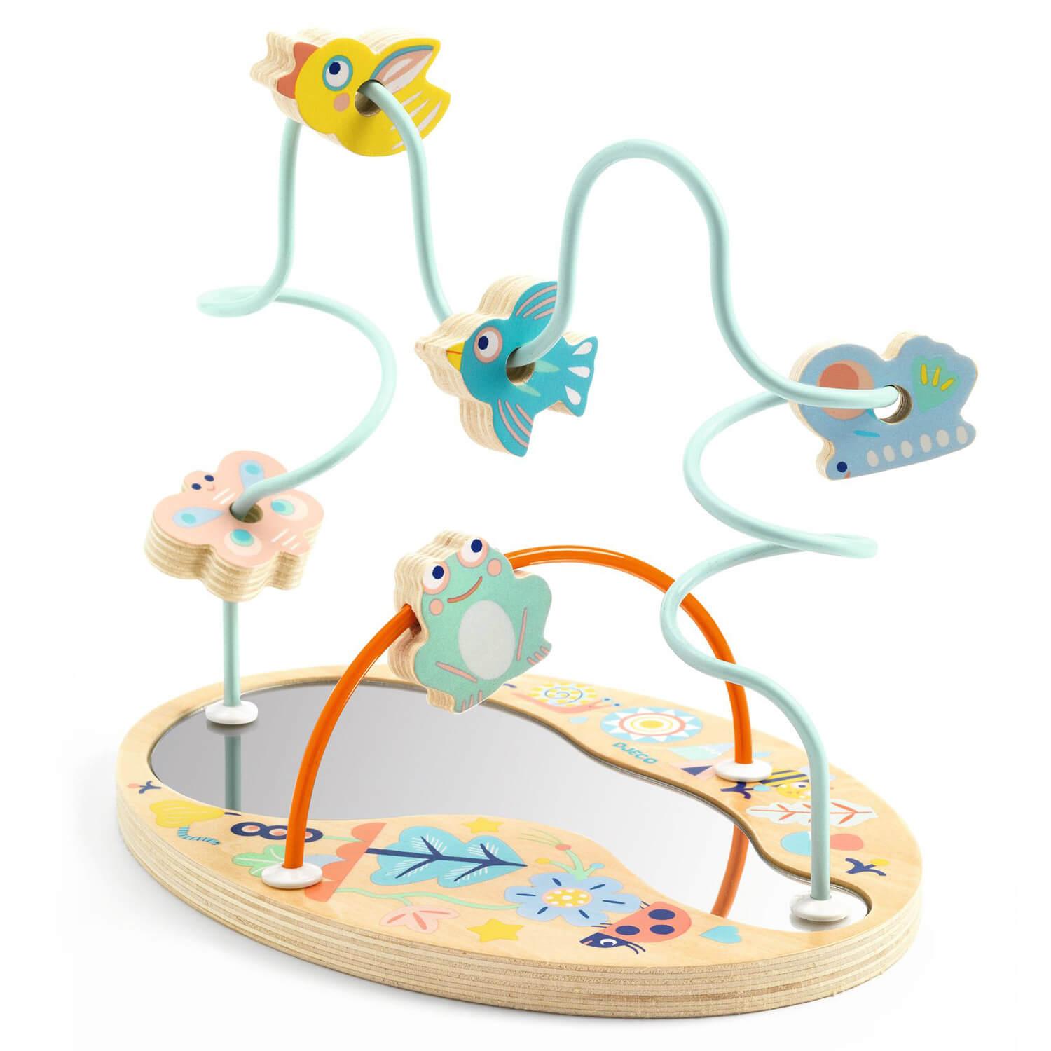 Djeco BabyLoopi – Metal Abacus Activity Toy with Mirror Base for Babies (Ages 12m+)