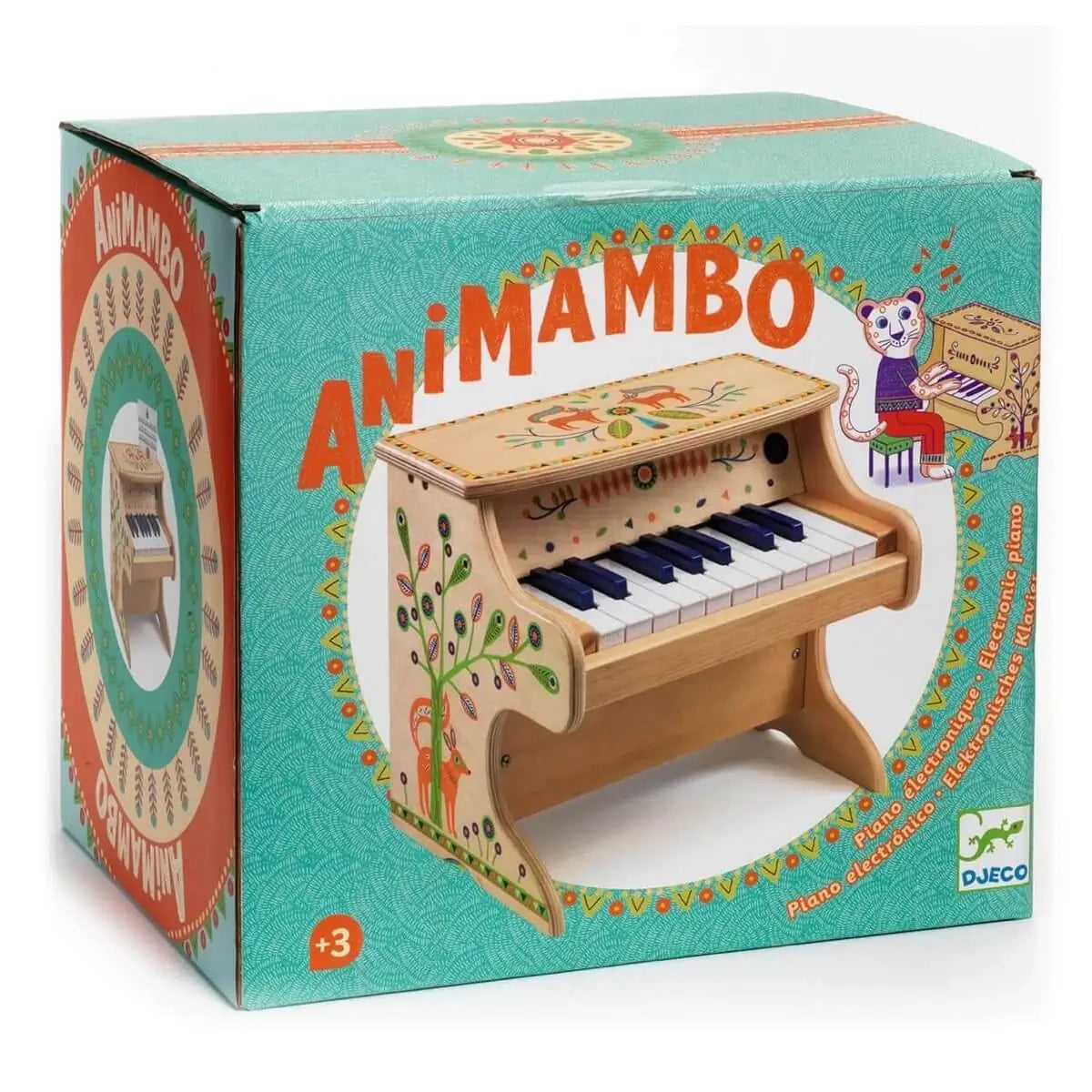 Djeco Animambo 18-Key Electronic Piano – Wooden Kids Piano with Colour-Coded Score Cards (Ages 3+)