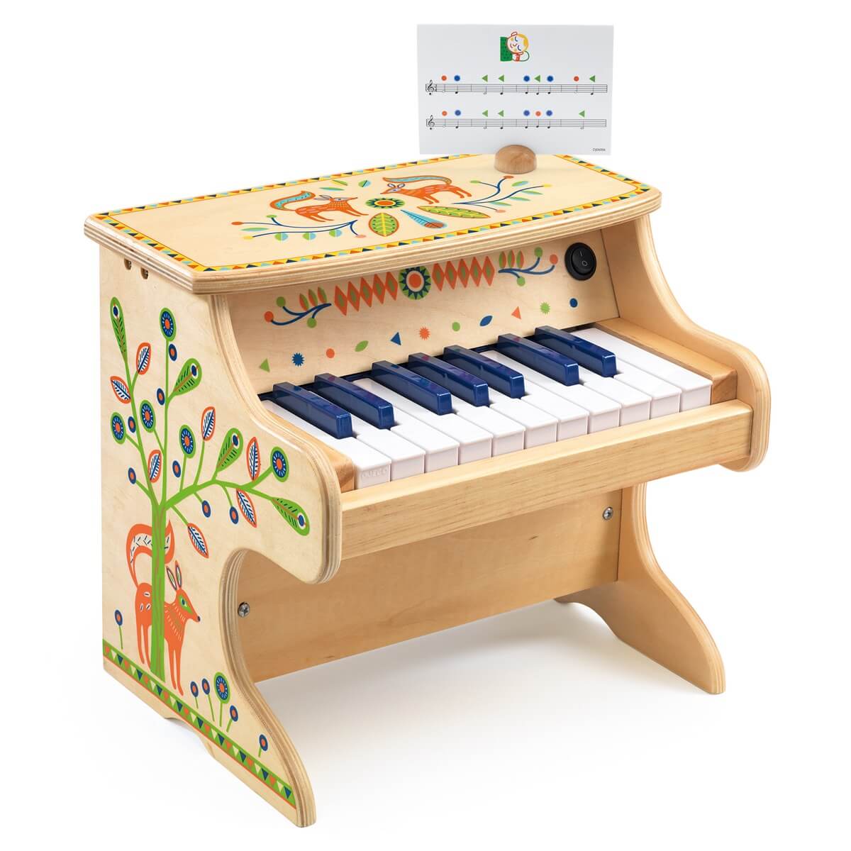 Djeco Animambo 18-Key Electronic Piano – Wooden Kids Piano with Colour-Coded Score Cards (Ages 3+)