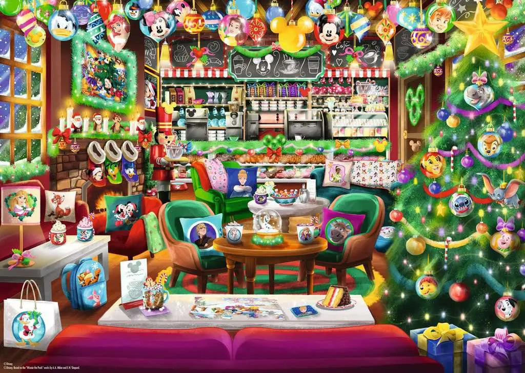 Ravensburger Disney Christmas Café 1000-Piece Puzzle – Mickey & Friends Holiday Adult Puzzle (Ages 14+)