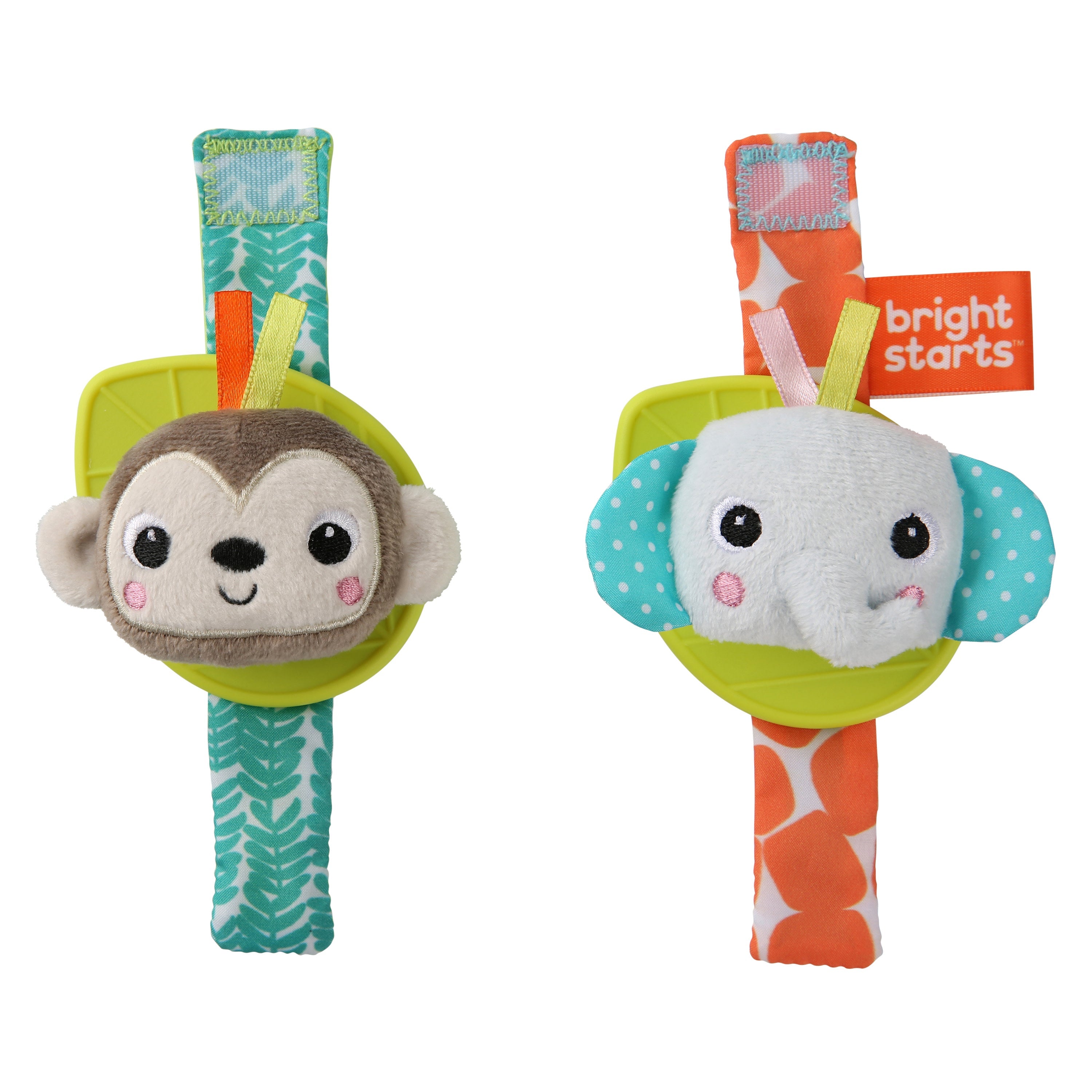 Bright Starts Rattle & Teethe Wrist Pals Toy - Monkey & Elephant