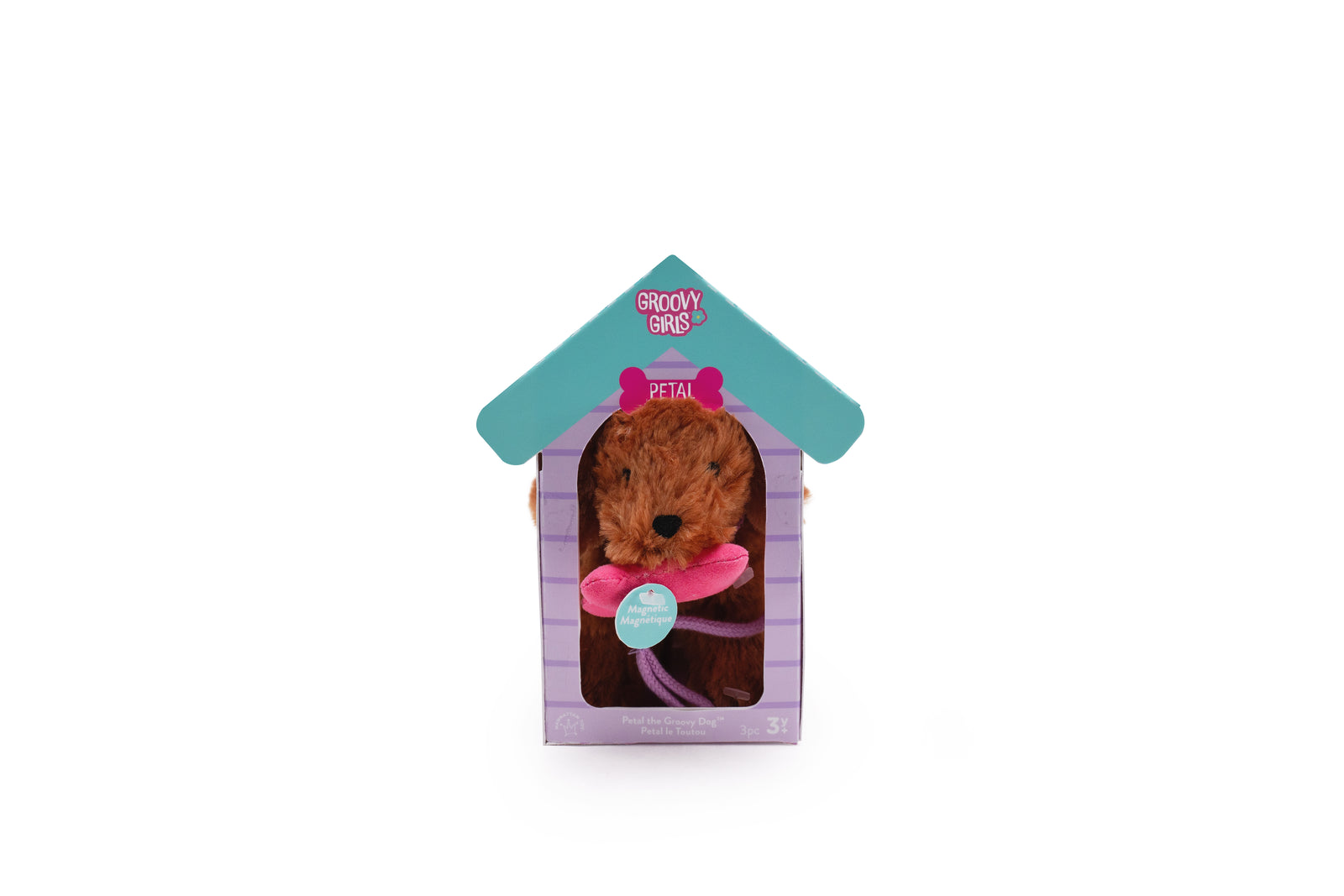 Manhattan Toy Groovy Girls Petals the Groovy Doll Dog – Soft Pet with Leash & Magnetic Bone in Doghouse Box (Ages 3+)