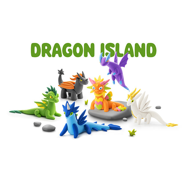 Hey Clay Dragon Island 15-Can Air-Dry Clay Kit – Sculpt 6 Unique Dragon Characters with App-Guided Instructions (Ages 3+)