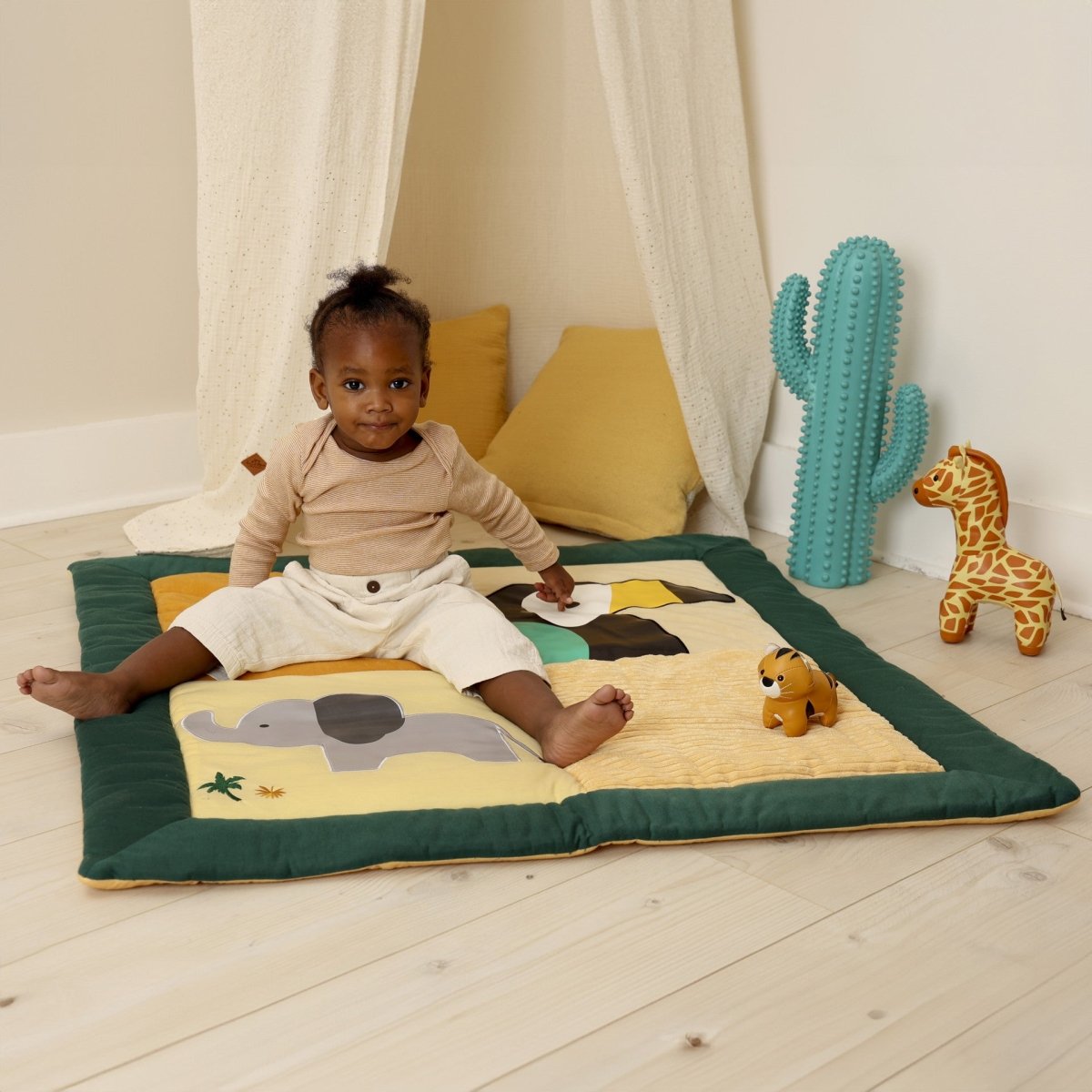 Little Big Friends Patchwork Jungle Playmat – Large Quilted Baby Activity Playmat (Ages 0+)