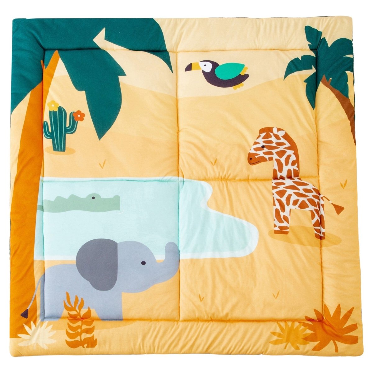 Little Big Friends Patchwork Jungle Playmat – Large Quilted Baby Activity Playmat (Ages 0+)