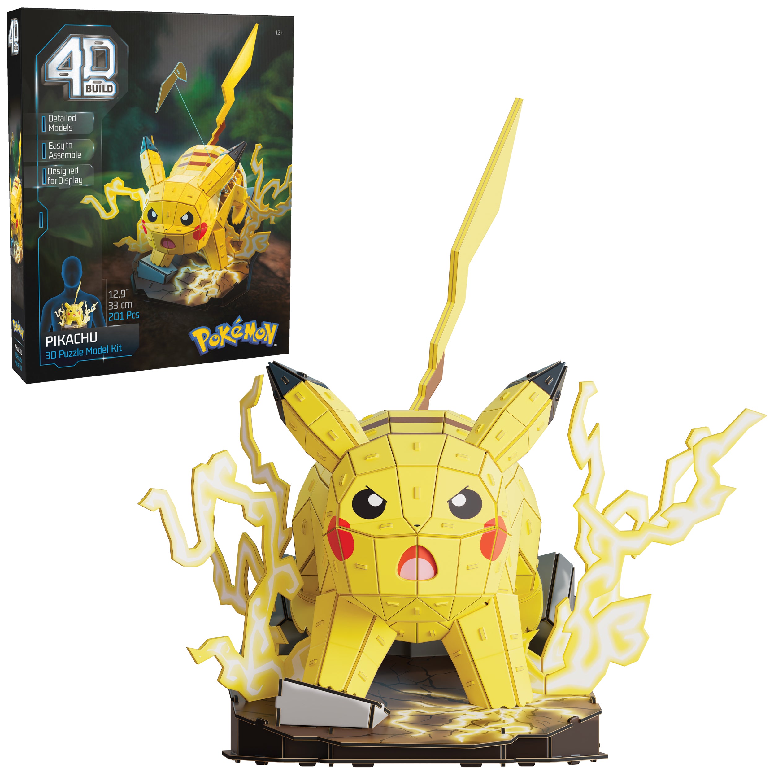 Spin Master 4D Build Pokémon 3D – Pikachu 201-Piece Kanto Starter 3D Model Kit Desk Décor (Ages 12+)