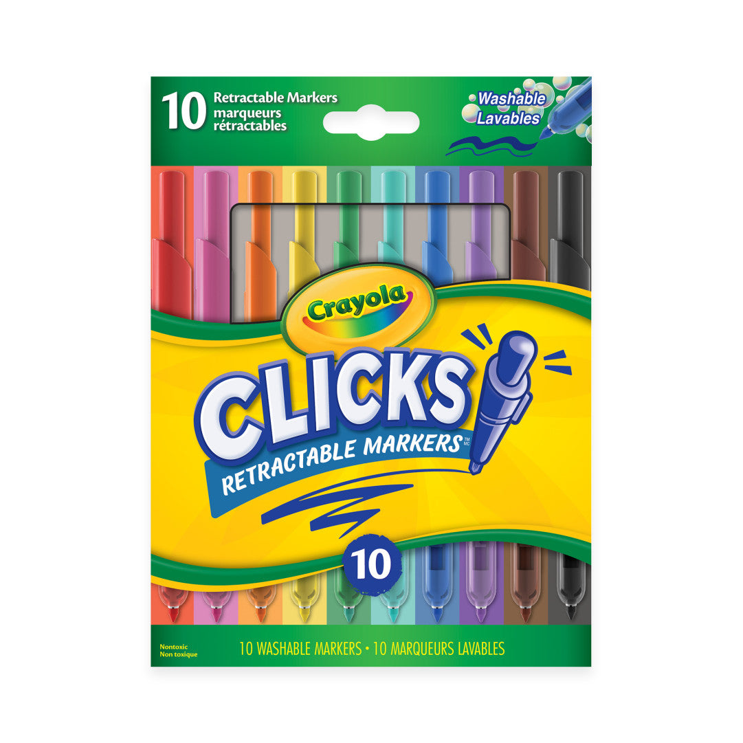 Crayola Super Clicks 10-Count Retractable Broad Line Markers – No-Cap Kids Art Markers (Ages 3+)