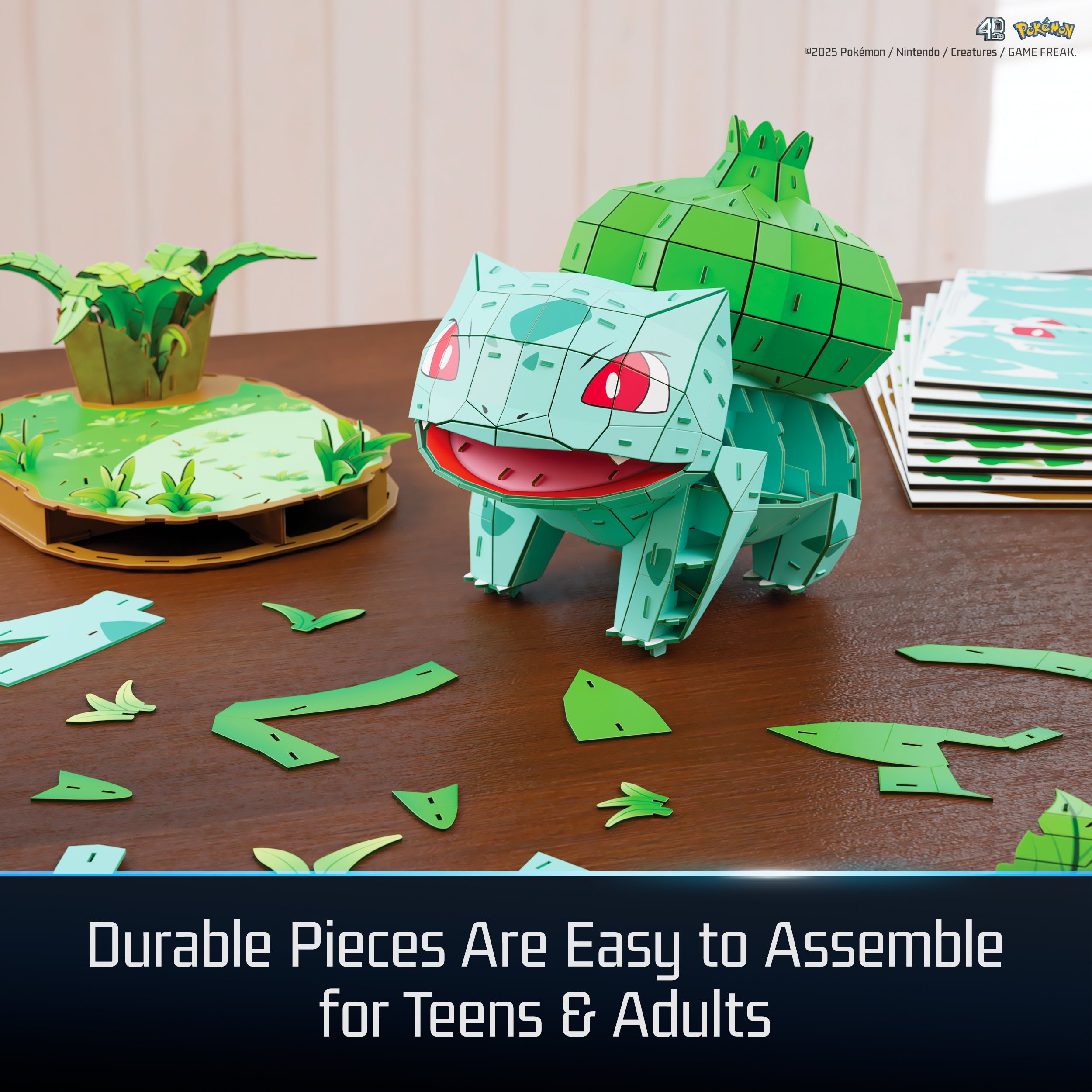 Spin Master 4D Build Pokémon 3D –  Bulbasaur 195-Piece Kanto Starter 3D Model Kit Desk Décor (Ages 12+)