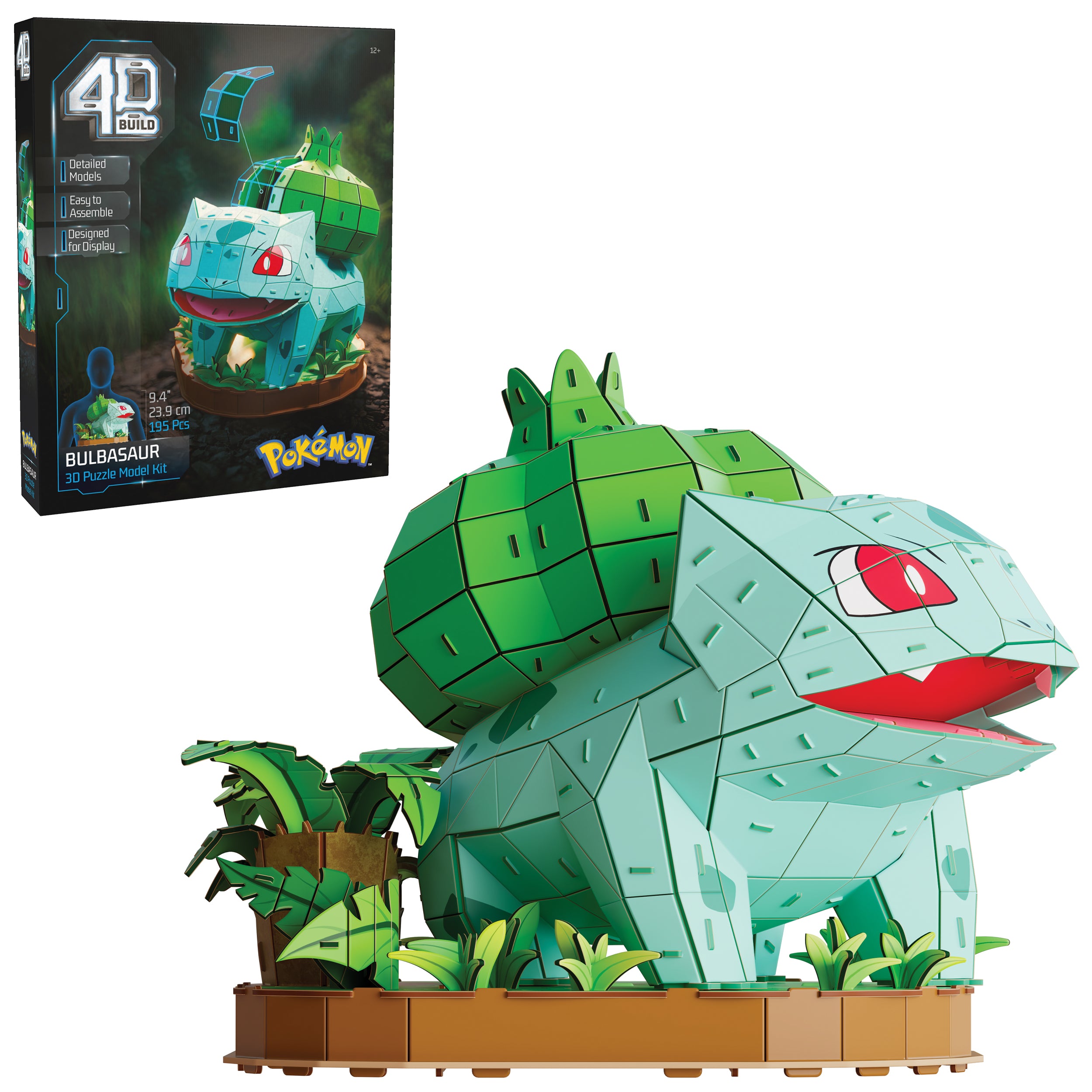 Spin Master 4D Build Pokémon 3D –  Bulbasaur 195-Piece Kanto Starter 3D Model Kit Desk Décor (Ages 12+)