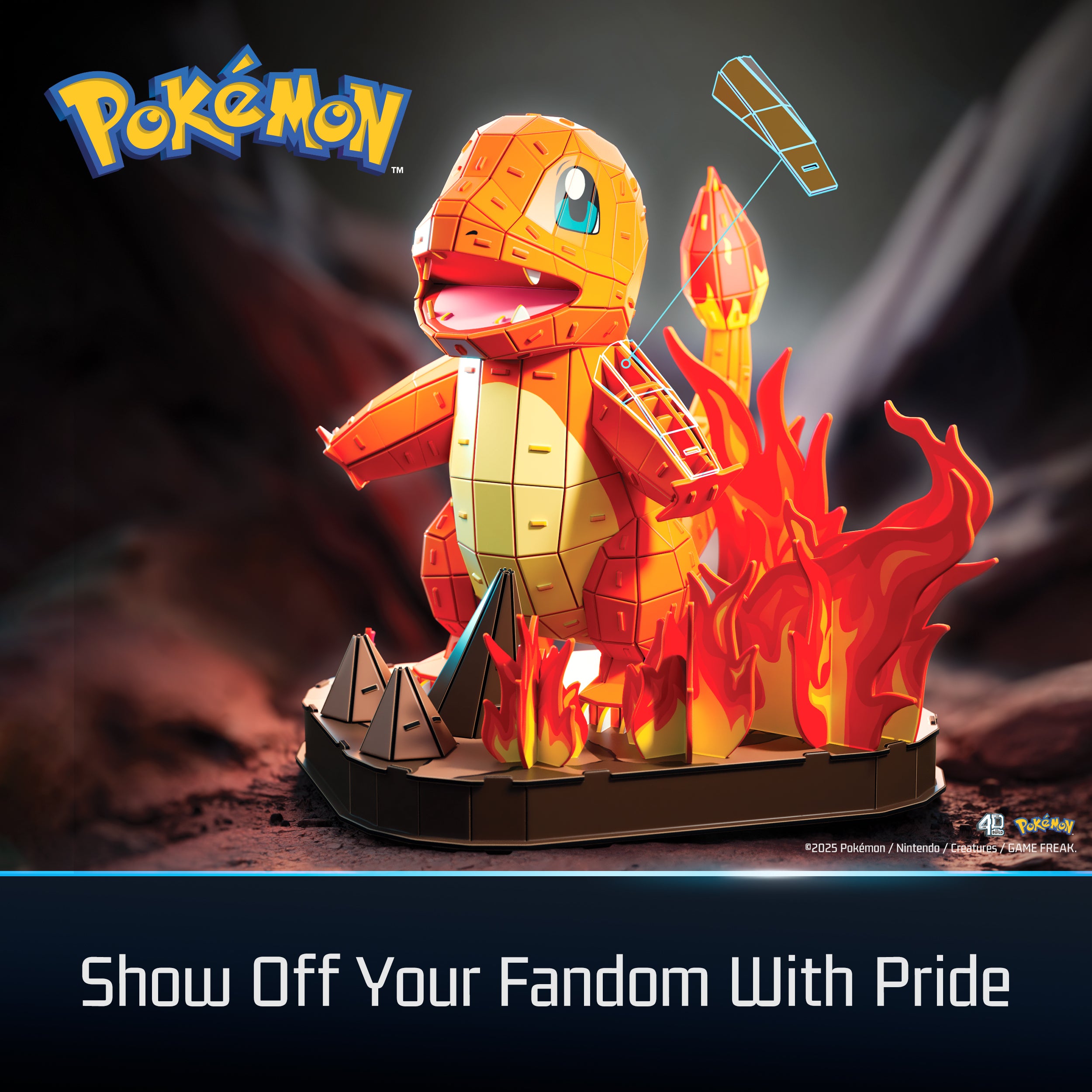 Spin Master 4D Build Pokémon 3D – Charmander 241-Piece Kanto Starter 3D Model Kit Desk Décor (Ages 12+)