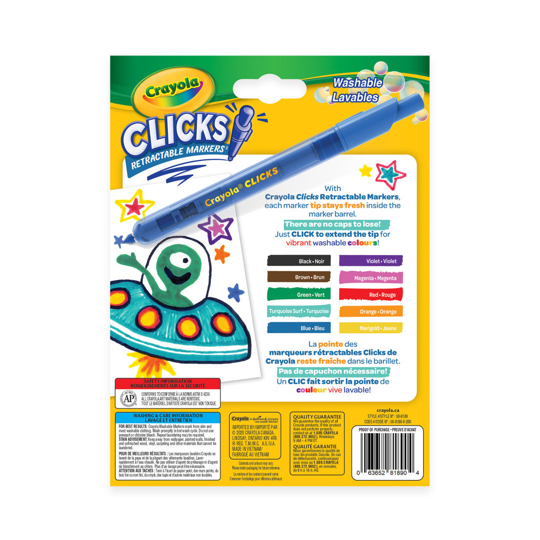 Crayola Super Clicks 10-Count Retractable Broad Line Markers – No-Cap Kids Art Markers (Ages 3+)
