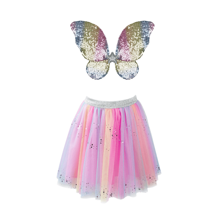 Rainbow Sequins Skirt With Wings & Wand