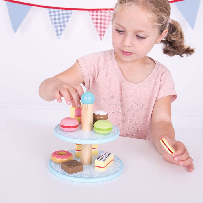 Bigjigs Cake stand with 9 cakes