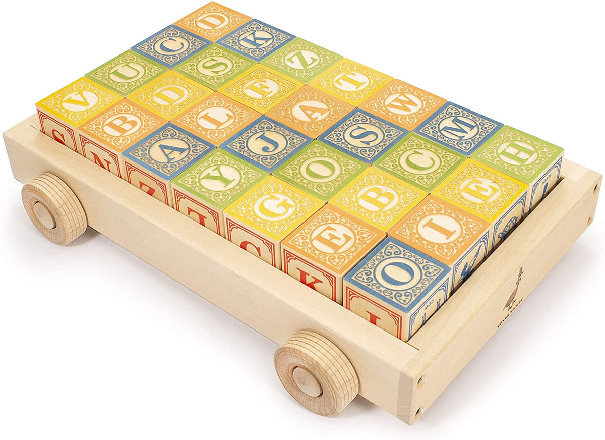 Uncle goose classic abc blocks with store pull wagon